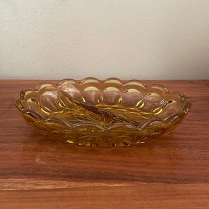 Vintage amber indiana glass  gold divided candy dish